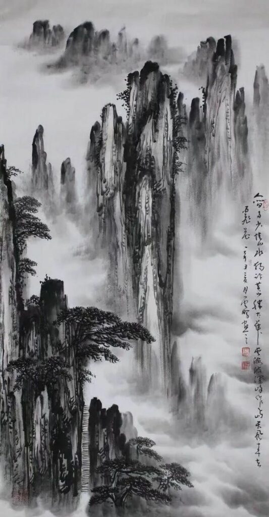 Chinese painting landscape with ink brush