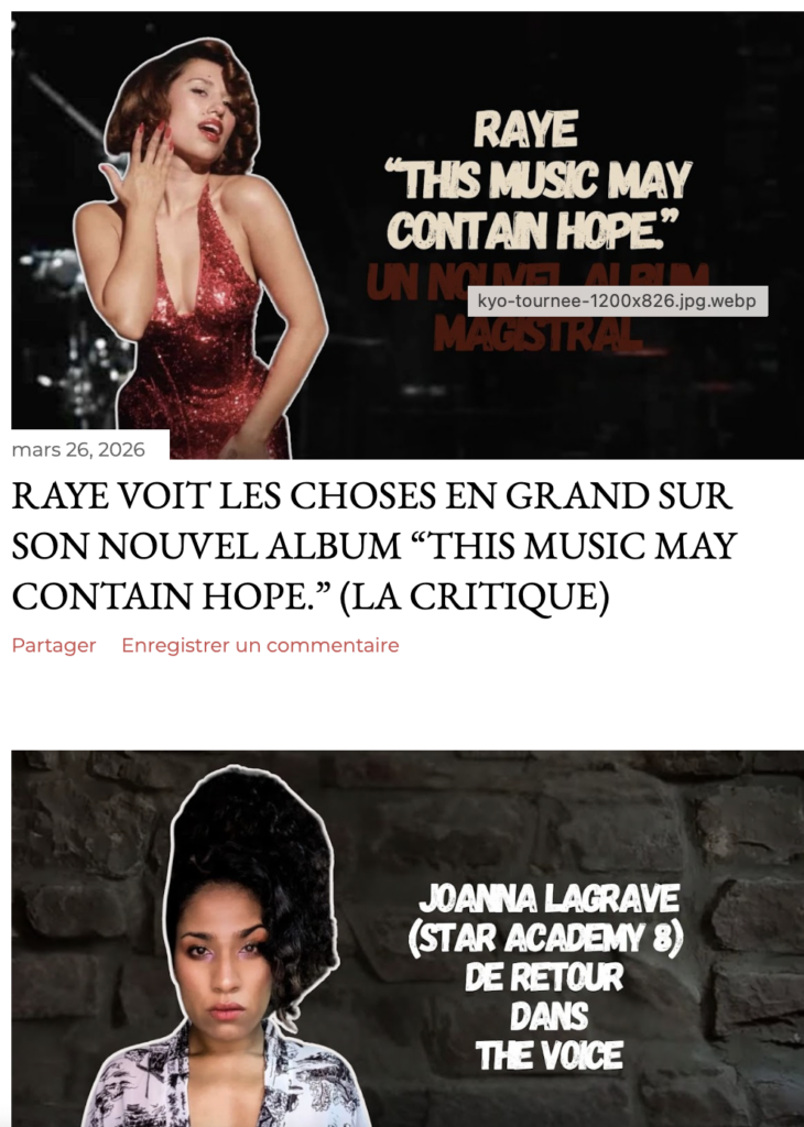 Examples of articles that fans can find on "The Melting Pop" blog
